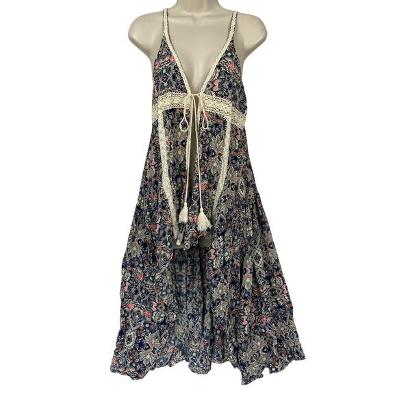 Umgee Tops - Umgee Boho Flyaway Tie Front Top Medium Floral Crochet Lace Babydoll Festival